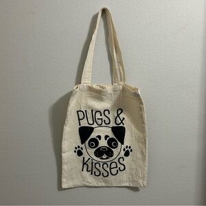 Pugs and Kisses Tote Bag 100% Cotton Library or Shopping Bag Cream Dog Lover